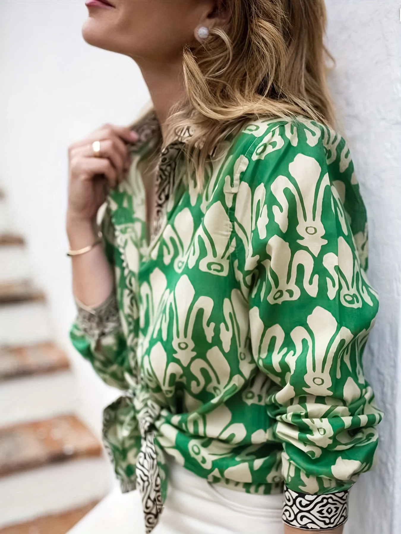 Camicia da donna con stampa floreale tropicale taglie forti Colletto con risvolto in colore a contrasto Camicetta da ufficio alla moda versatile