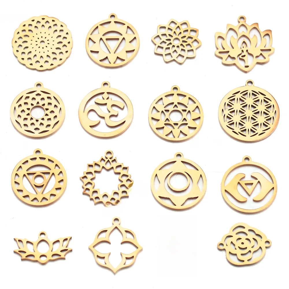 5 sztuk/partia joga lotosowa czakra DIY Charms hurtownia Tag ze stali nierdzewnej Hollow kwiat lotosu złącza biżuteria wisiorek Making — zdjęcie 2
