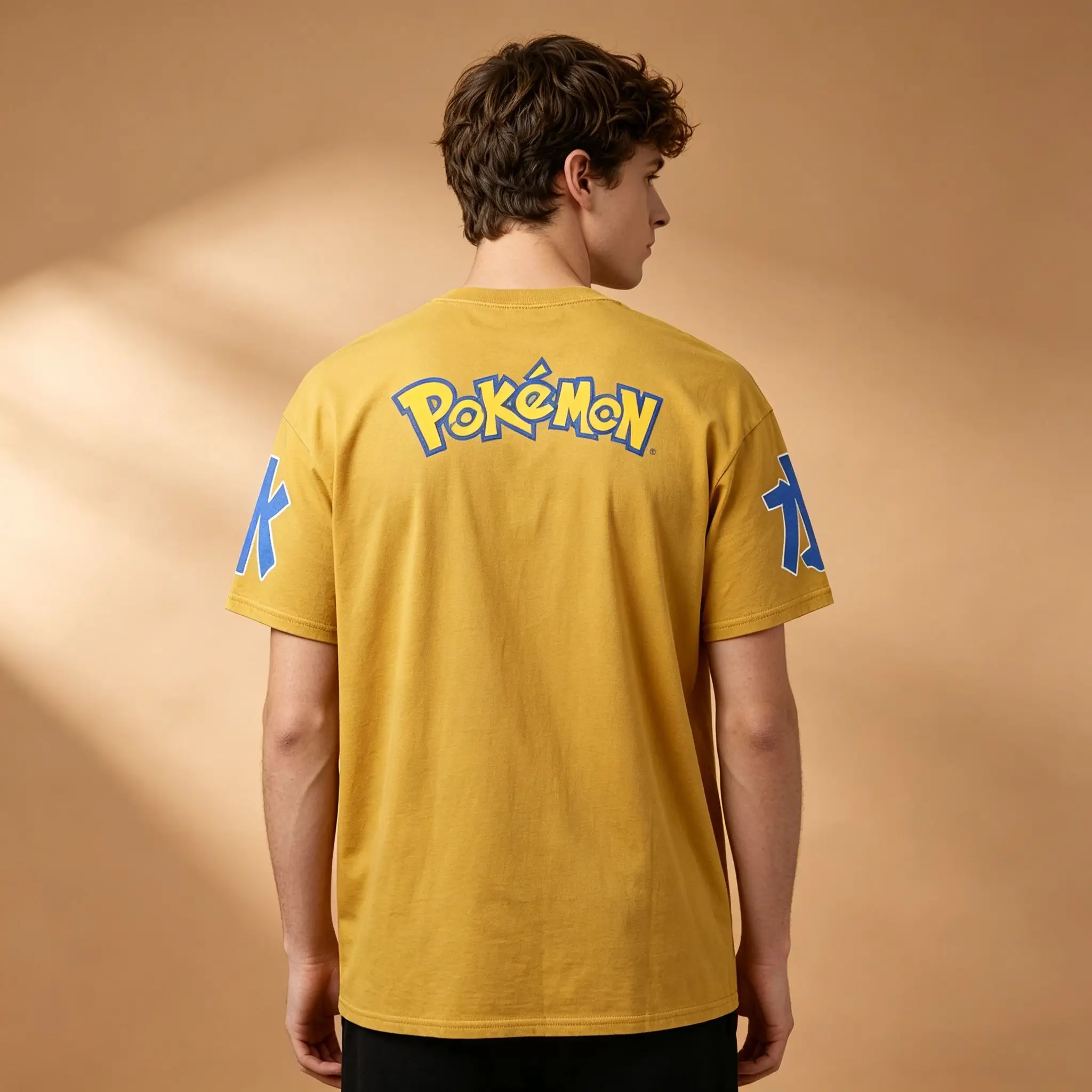 Men's Loose Oversized T-Shirt, Pokemon Psyduck Retro Poster Print Yellow Cotton Short Sleeve Anime Streetwear Top - view 2