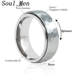 Black Rings For Men Women Stainless Steel Wedding Bands Tungsten Carbide Rotatable Fidget Spinner Rings Anti Anxiety Jewelry 8mm