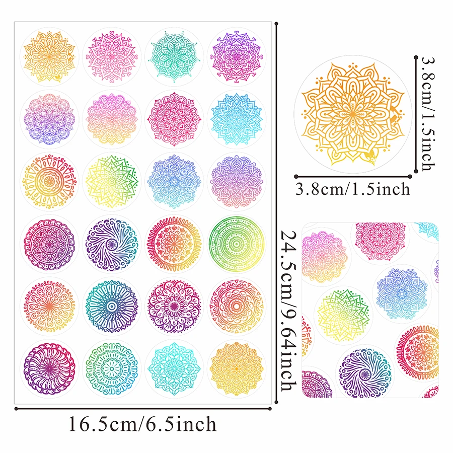 120 Pcs Mandala Pattern Round Stickers – Gradient Color Decorative Labels for Scrapbooking, Journals, Cards, Gift Wrapping.