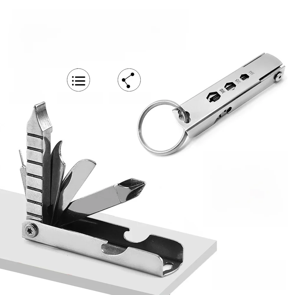 Przenośny mini śrubokręt ze stali nierdzewnej Otwieracz do butelek Zestaw narzędzi kombinowanych Zewnętrzne narzędzie awaryjne EDC Repair Multitool — zdjęcie 2