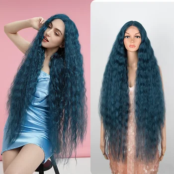 Perruque Lace Front Wig synthétique bouclée longue de 42 pouces, perruque de Cosplay Blonde rose ombrée pour femmes, perruques quotidiennes de Cosplay