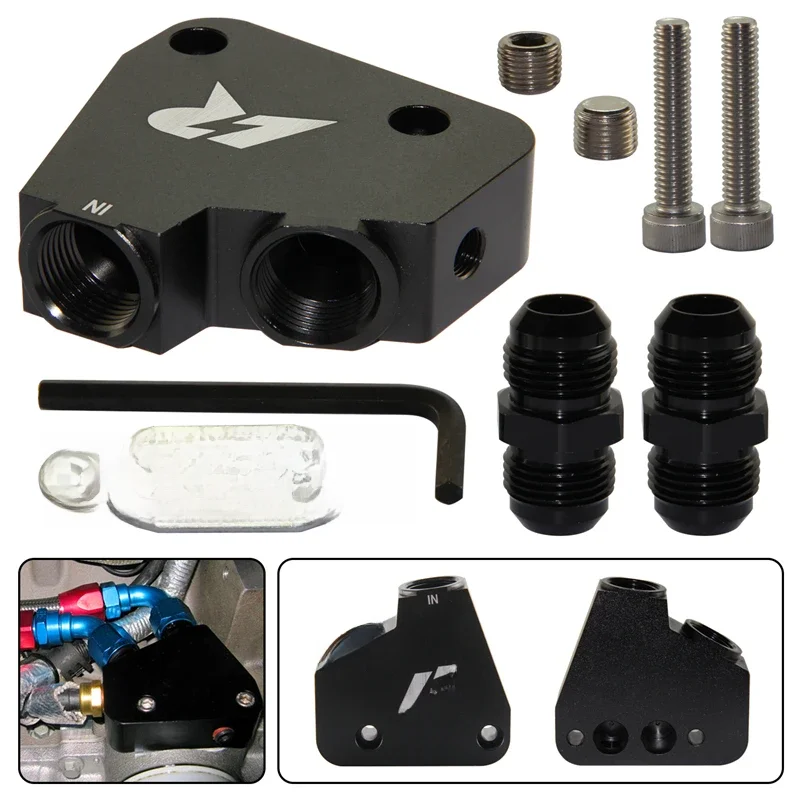 Adapter chłodnicy oleju LR FilterI Fit AN10 GM do silników Corvette C5 C6 C7 LS1 LS2 LS3 LS6 Gen IV LSX VE HSV czarny/srebrny — zdjęcie 2