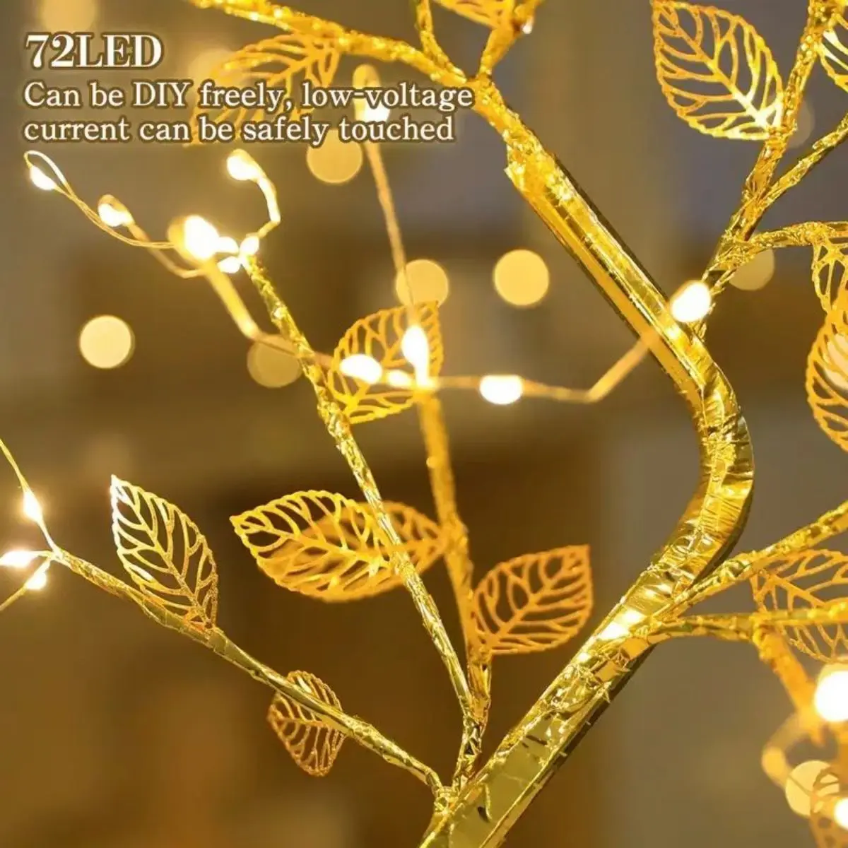 1pc 72LED With Golden Leaf Touch Tree Light, Night Light, Battery Box USB Christmas Decorative Light (excluding Battery)