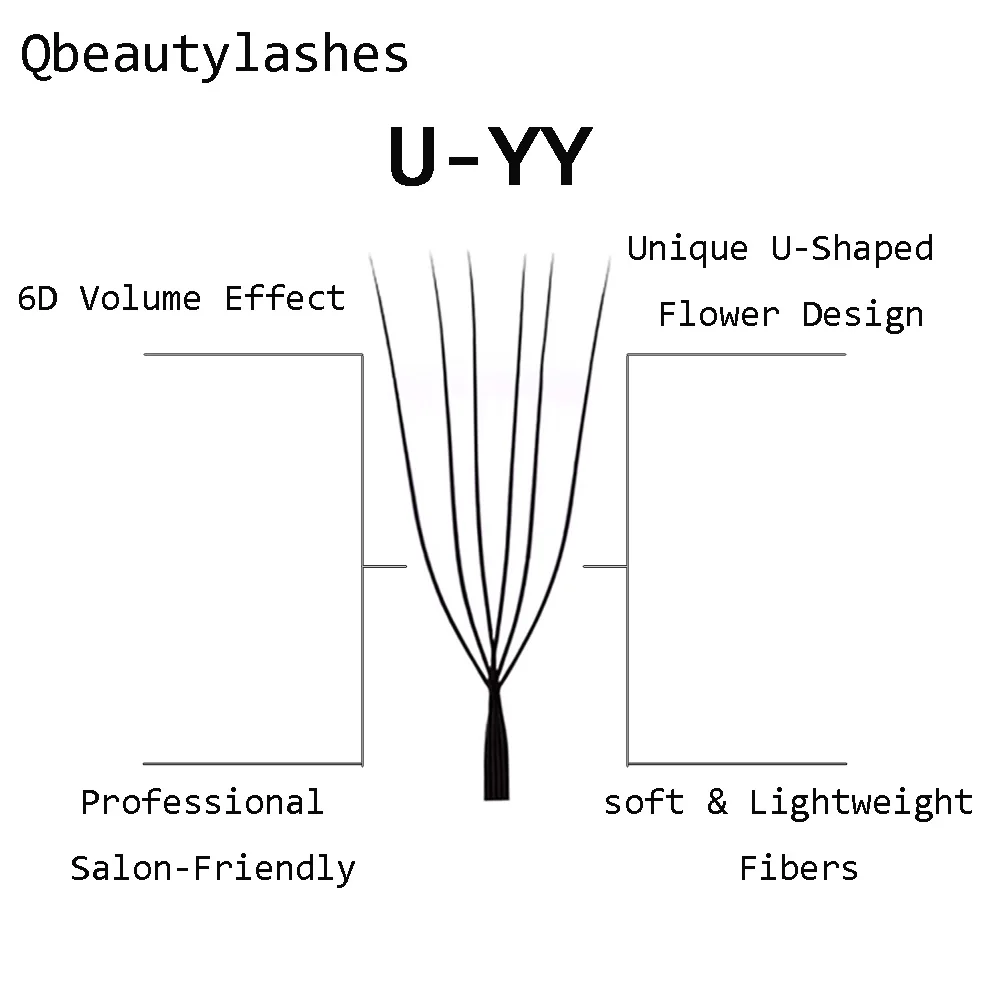 Qbeautylashes Cilios pestañas 6D en forma de U 0,07mm de espesor pestañas postizas naturales suaves cómodas YY prefabricadas Fans salón de belleza