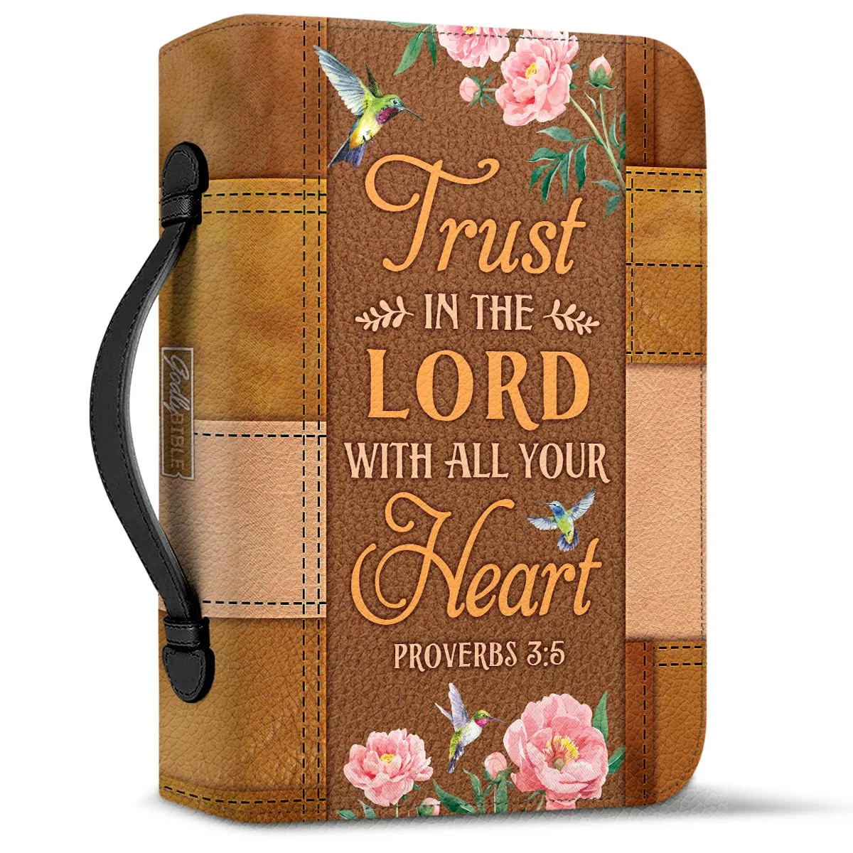 2023 Personalized Bible Cover Rose and Hummingbird Bible Verse Print Carry Bag Protective Leather Bible Storage Bag for Women