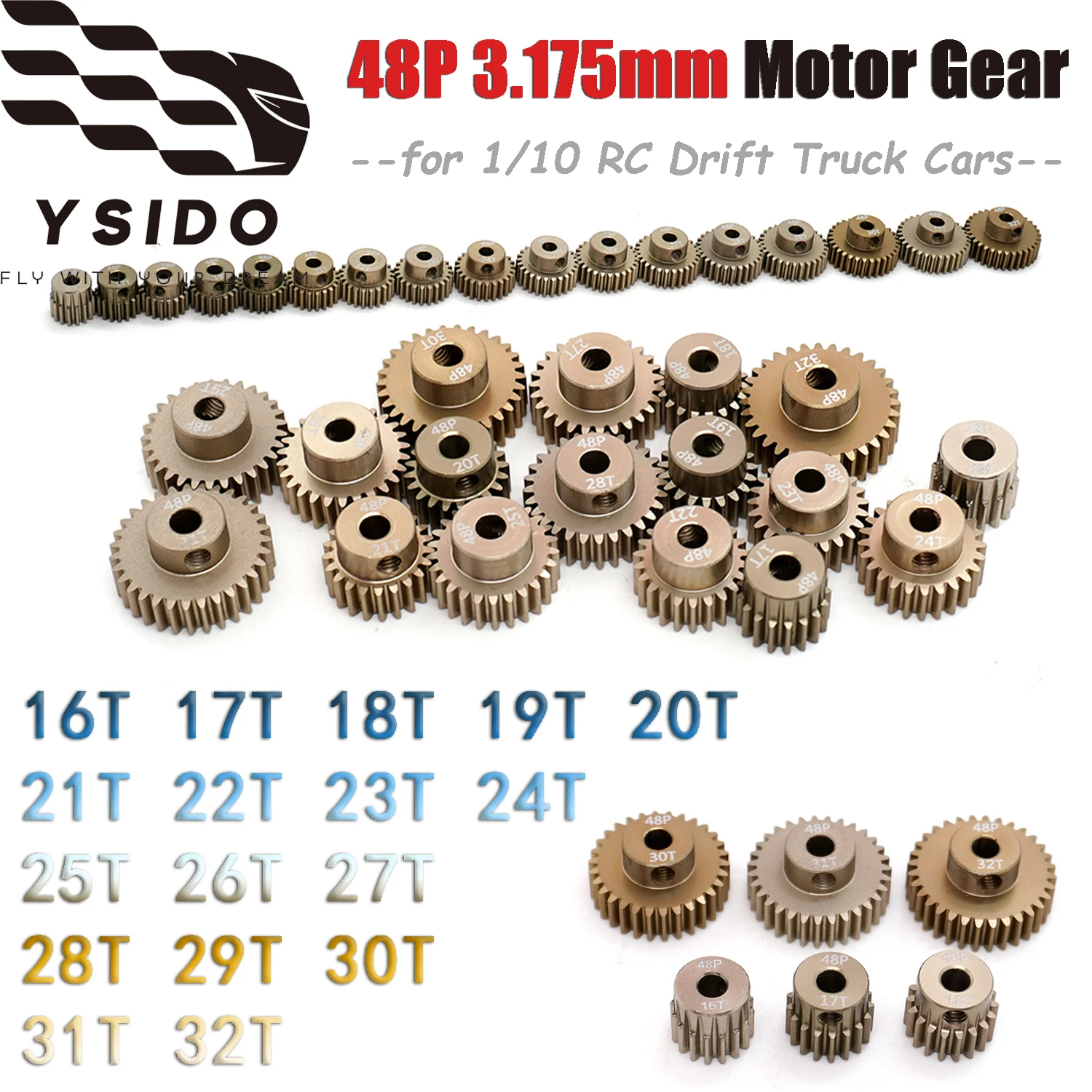 48P Pinion 3.175mm 16T 18T 20T 21T 23T 24T 25T 29T 31T 32T 16T-32T Aluminum Metal Motor Gear for 1:10 RC Drift Truck Cars Model