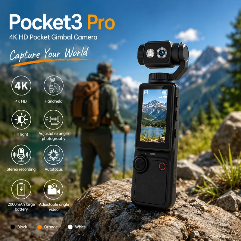 

Pocket3 Pro Handheld 180 ° Rotating Portable Anti-shake Camera 1080P HD Display Wifi Wireless Wearable Night Vision Motion Cam
