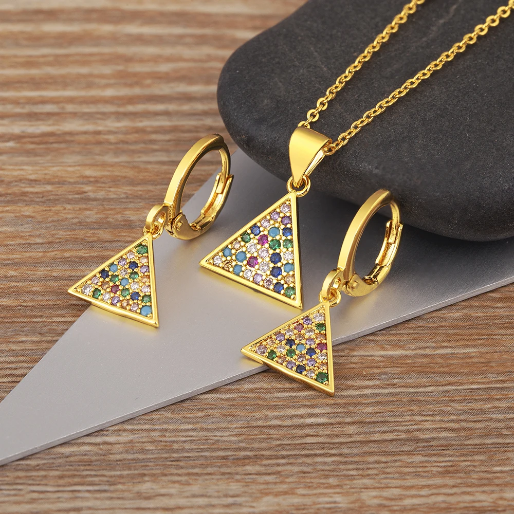 قلادة وأقراط من الزركون الملونة الرائعة من Nidin ، جماليات المثلث ، مجموعات مجوهرات أنيقة بتصميم هندسي ، هدية زفاف رائعة