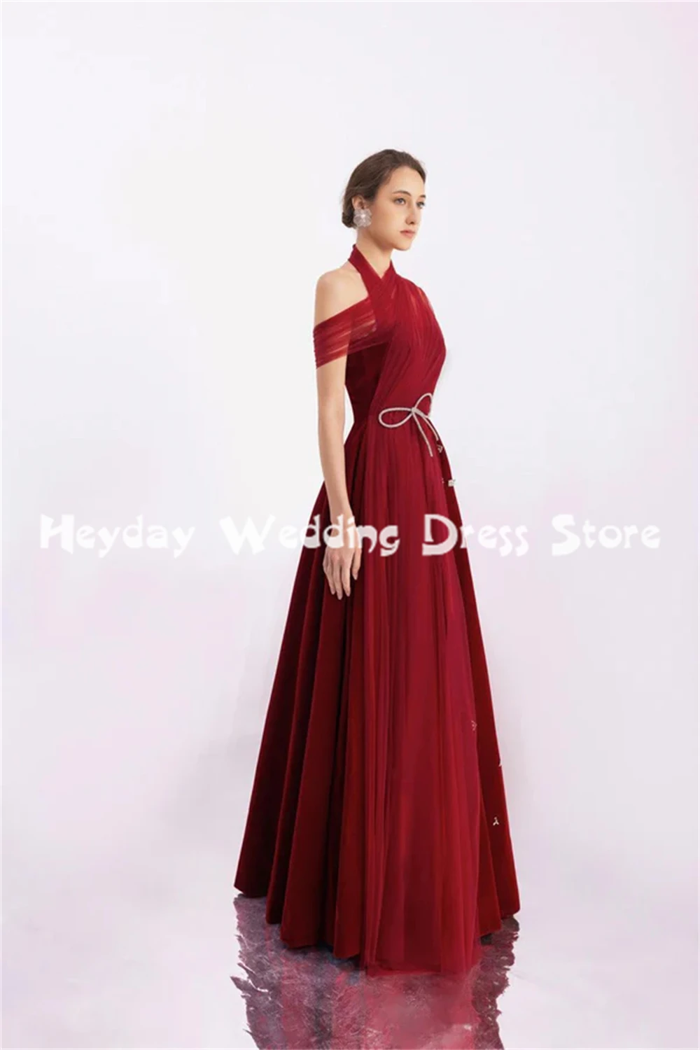 Heyday Women's Velour Halter Beaded A Line Pleats Evening Dresses With Sleeveless Floor-Length Formal Elegant Dresses 2025