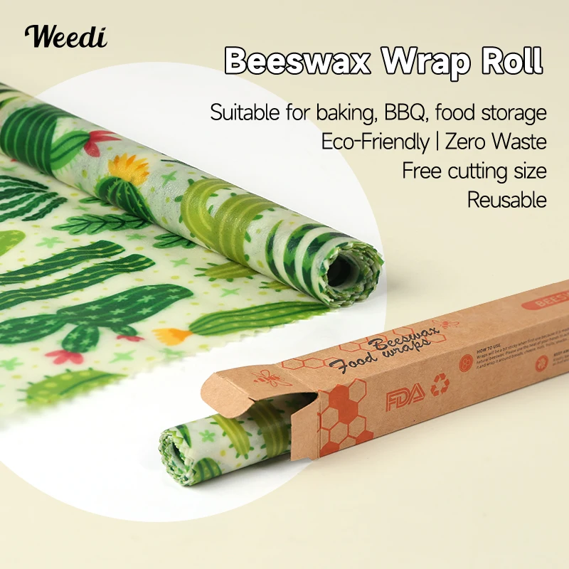 

WEEDI cactus Organic Cotton Beeswax Wrap roll, Reusable Eco-Friendly Food Wraps, Plastic-Free Bowl Covers for Fruits, Vegetables