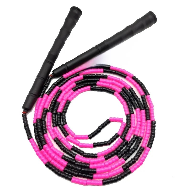 NEVERTOOLAT SOFT BEADS REAL 3 mètres 3m noir rose perlé corde à sauter poignée blanche 21cm de longueur freestyle perles corde à sauter