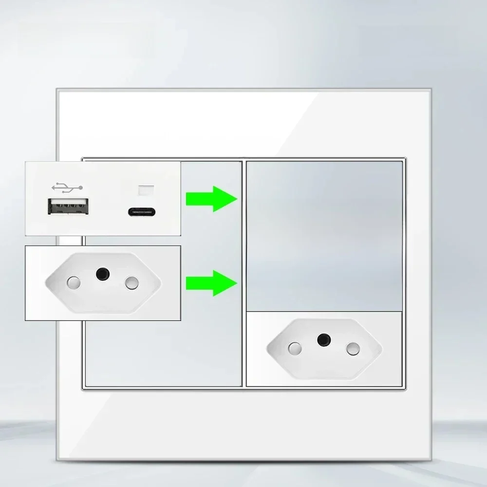 DELEFU brésil italien chili mexique Standard fonction de combinaison gratuite USB Type C clé bricolage interrupteur prise 4*2 blanc 4*4 Charge rapide