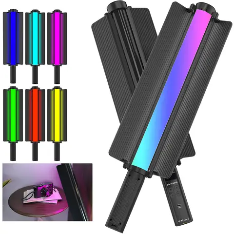 Handheld RGB Colorful Stick Light 19.88 inch Handheld LED Light Wand with Barndoor CRI 96+ 2500K-9000K Photography Studio Lamp