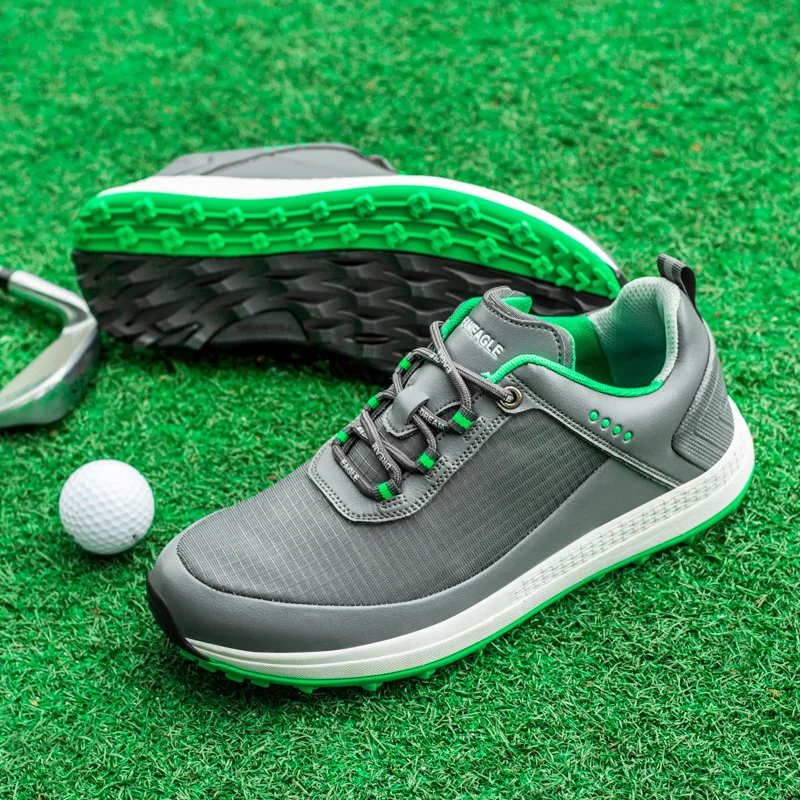 Waterproof Men‘s Leather Golf Shoes Non-slip Spikeless Golf Sneakers Golf Training Sneakers Lace Up Golf Athletic Shoes Beginner