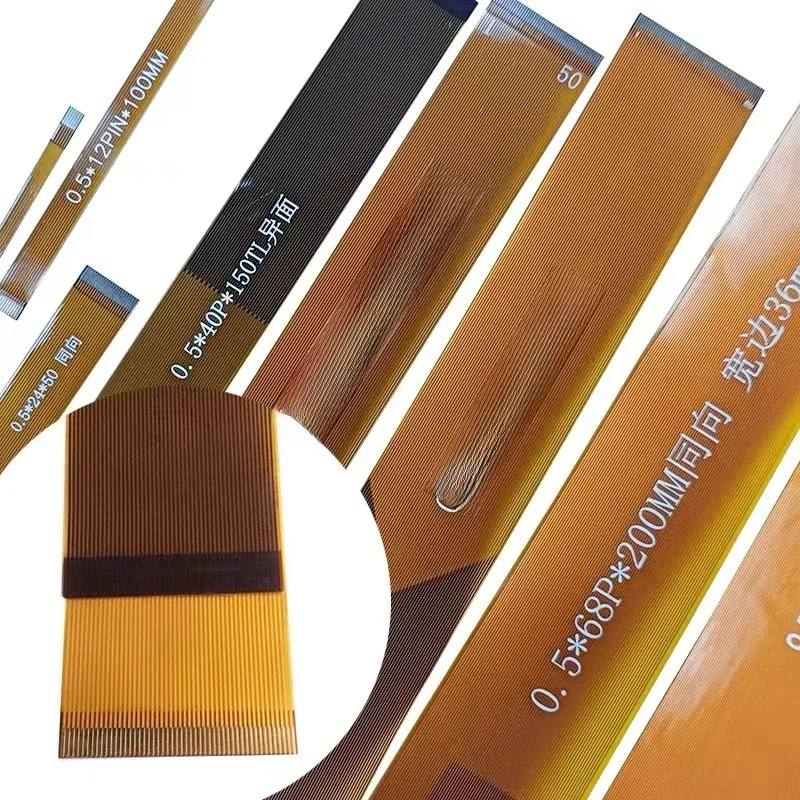 Câble plat Flexible jaune FFC FPC, pas de 0.5mm, ligne d'écran LCD 6P/8P/10P/18P/24P/30P/34P/40P/50P/60P/68P/80 broches