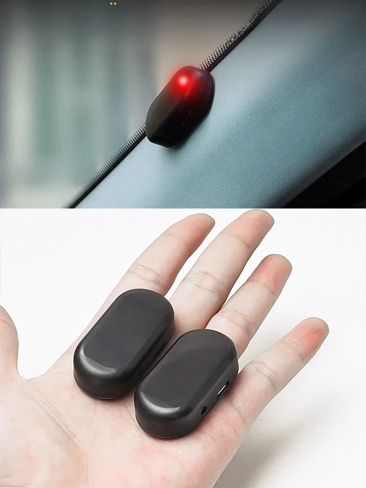 1PC voiture énergie solaire rouge faux factice LED voiture Rechargeable antivol voyant d'avertissement alarme système de sécurité lampe de signalisation stroboscopique