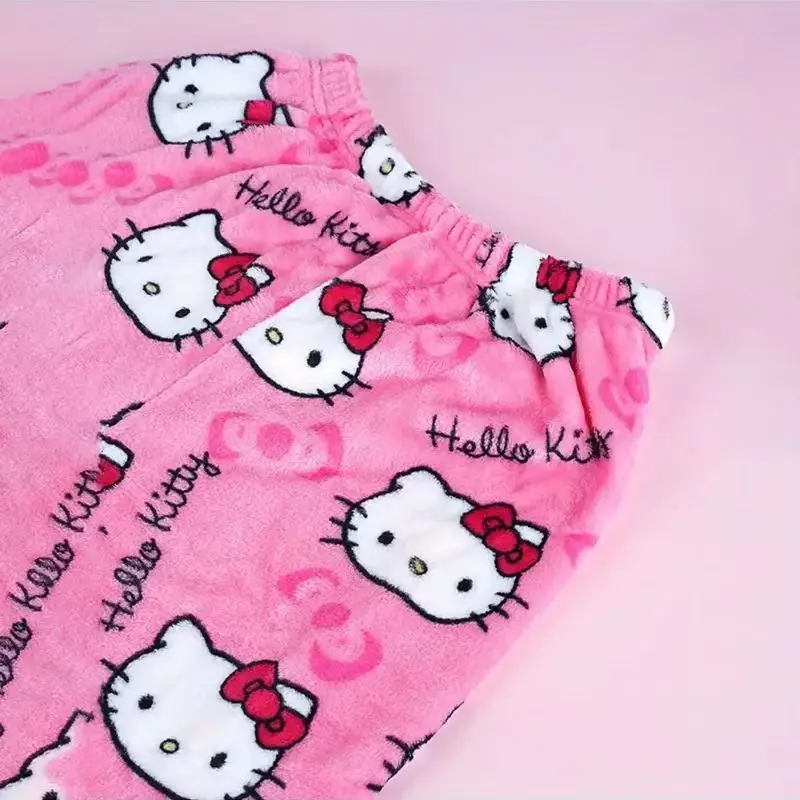 Sanrio Hello Kitty Y2k Kawaii pijamas de franela de Anime pantalones de Casa informales de dibujos animados de lana cálidos para mujer pantalones de moda de Otoño Invierno