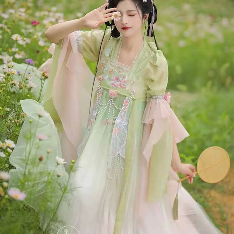 

Chinese Hanfu Dress Women Ancient Traditional Cosplay Costume Vintage Birthday Party Gradient Pink Purple Blue Hanfu Dress