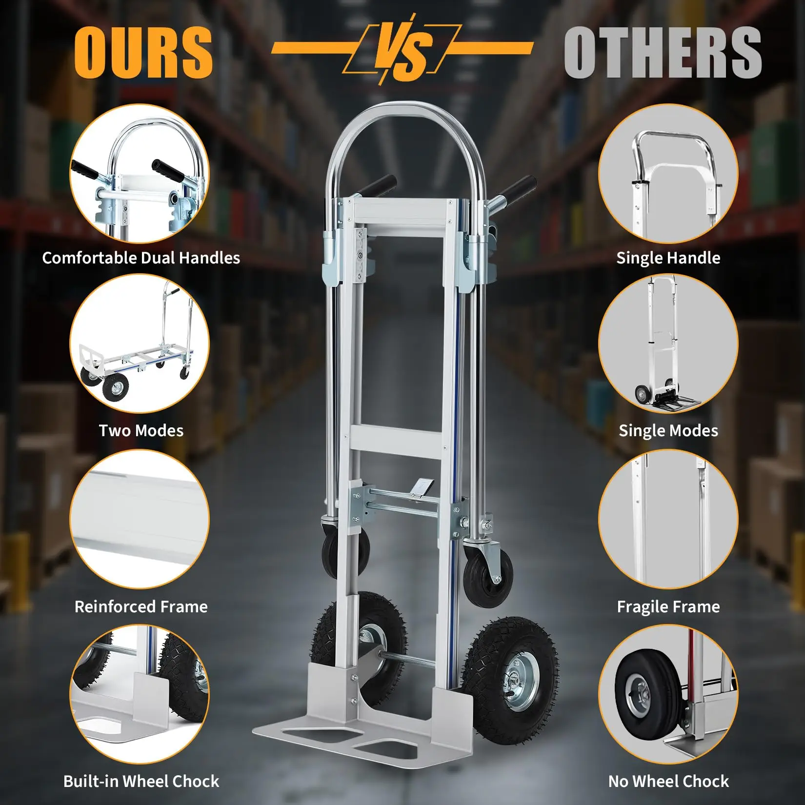 Chariot de transport en aluminium 2-en-1 Garvee - Chariot à main pliable et chariot à plateforme, capacité de charge jusqu'à 318 kg, roues de 25 cm, robuste et léger, pour bureau, entrepôt, construction, utilisation intérieure/extérieure, multifonctionnel