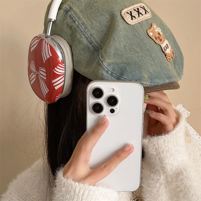 Cute Bow Plaid Earphone Case For Apple Airpods Max Protective Cover Soft Silicone Kawaii Headphone Cases For AirpodsMax Funda