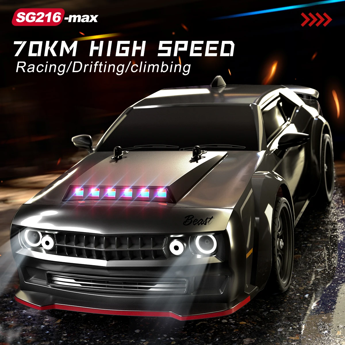 ZNLYRION RC Drift Auto SG216MAX PRO 4WD 1:16 Maßstab 70KM/H 2,4G Ferngesteuertes Bürstenloses Rennauto Mit LED-Lichtern für Erwachsene
