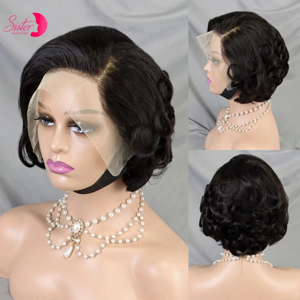 Loose Fumi Human Hair Wigs 180% Short Pixie Cut Wig Bob Wigs 13x4 Transparent Full Lace Frontal Wig for Black Women PrePlucked