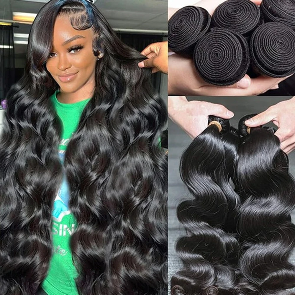 Body Wave Human Hair Bundles 100% Brazilian Raw Human Hair 1/3/4 Bundles 30 Inch Brazilian Hair Weave Human Hair Extensions