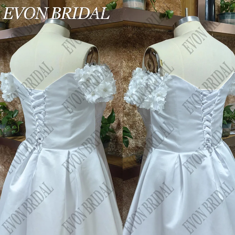 EVON BRIDAL Sexy Wedding Dress Plus Size Satin A-Line Lace Up Vestidos De Novia Off Shoulder V Neck Side Split Bridal Gowns