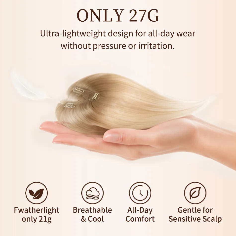 Human Hair Topper Curtain Bang Highlight 27gLightweight Mini Hairpiece 5x8cm Invisible Front Topper With Clips for Thinning Hair