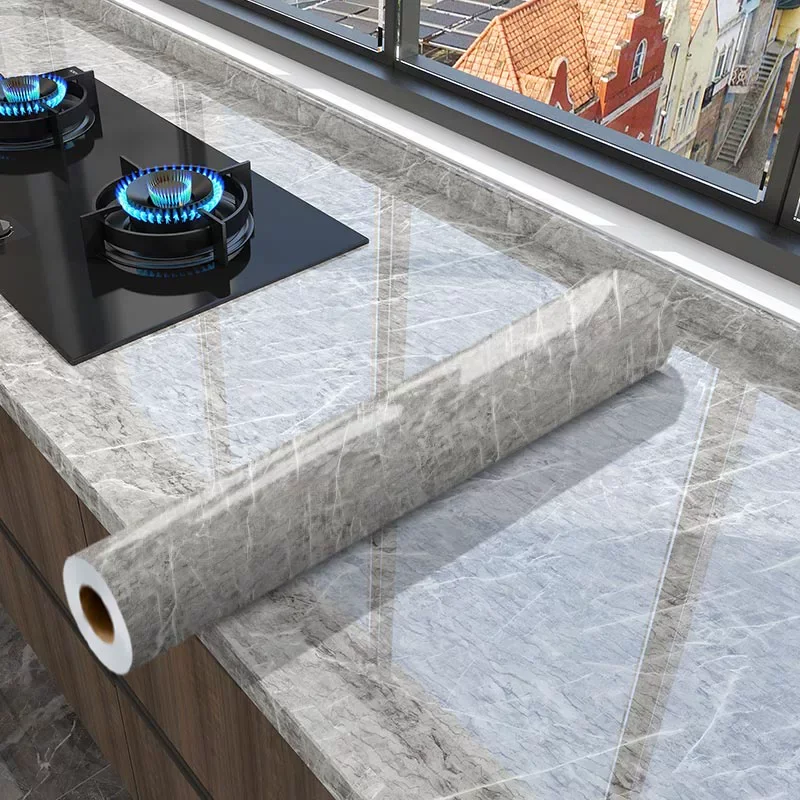 Marble-Patterned Adhesive Film Waterproof Oil-Proof And Heat-Resistant Suitable For Kitchen Bedroom And Furniture Renovation.