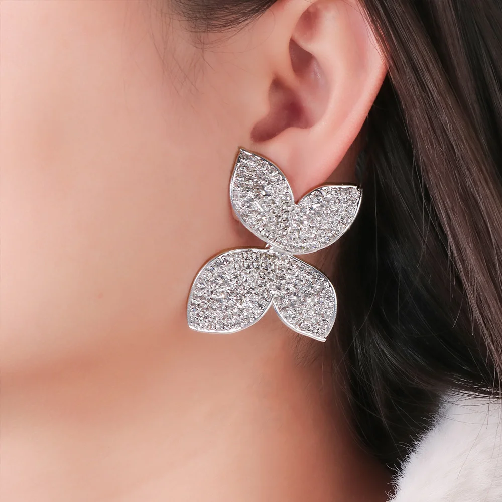 Stonefans Fashion Full Rhinestone Large Flower Earrings Stud Jewelry Exquisite Bridal Stud Earrings Weddding Accessories Gift - view 2