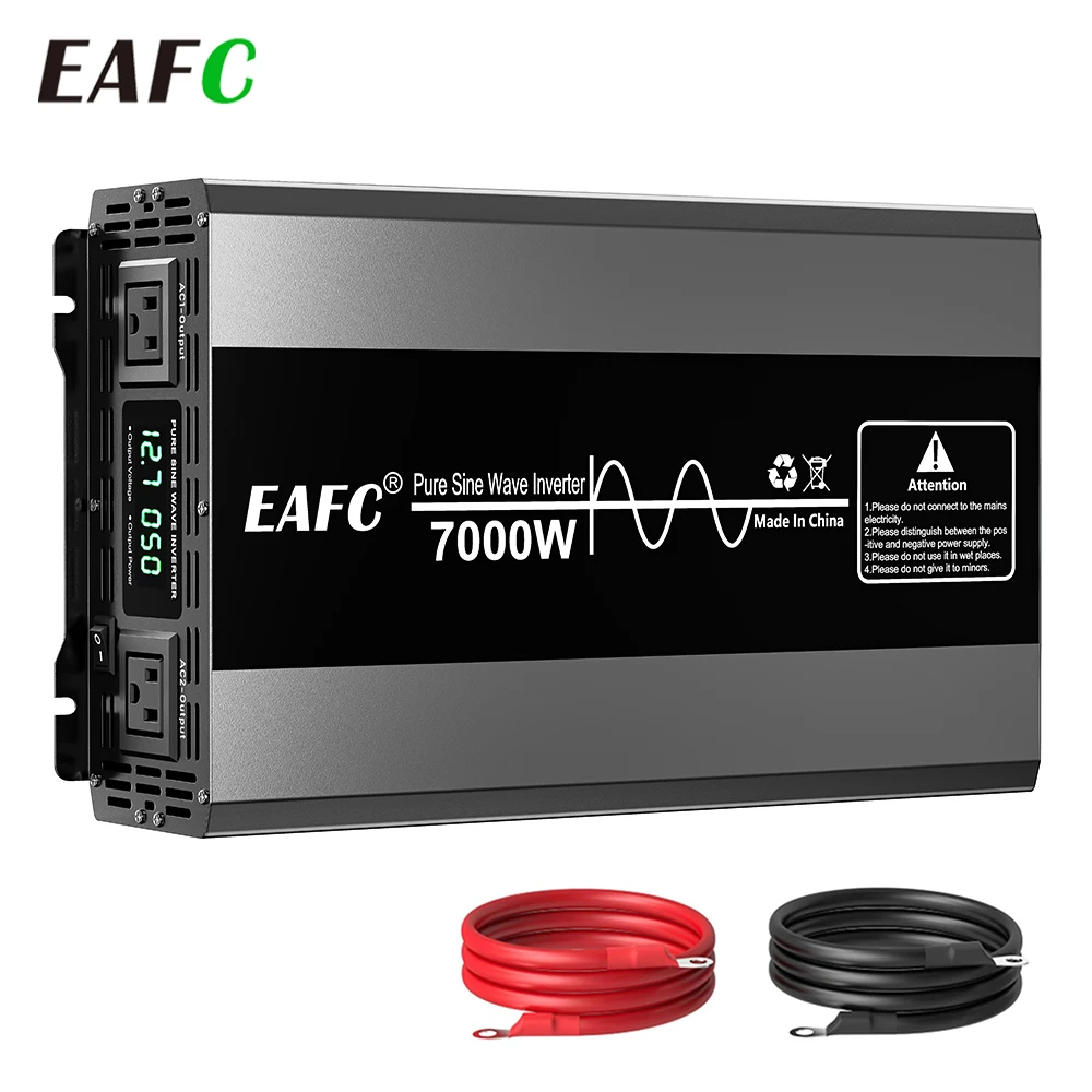Inverter a Onda Sinusoidale Pura Eafc 4000W/5000W/7000W, Convertitore di Tensione da DC 12V a AC 220V, 50Hz, Display Digitale