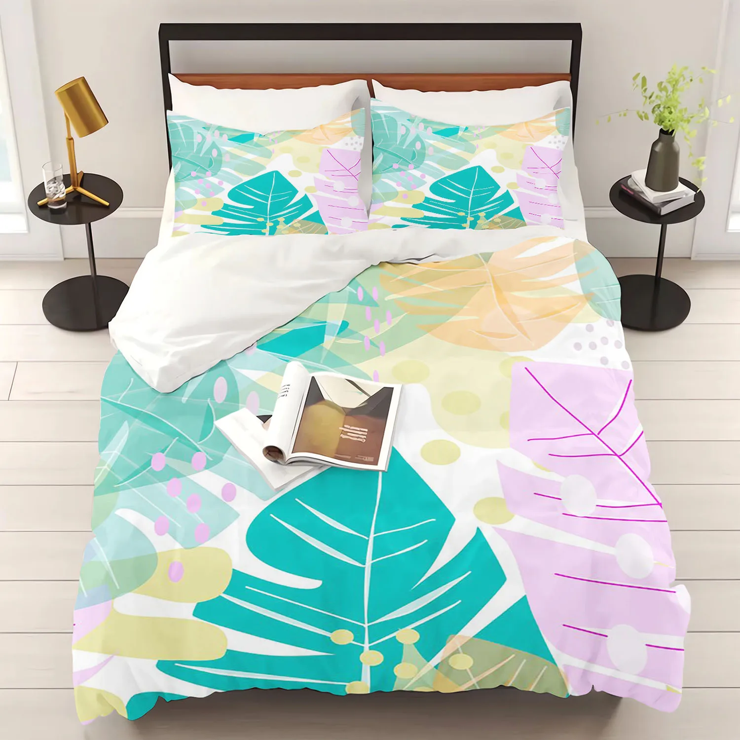 

Постельное белье с принтом пальмовых листьев и мультяшными персонажами для мальчиков и девочек, двуспальное, на заказ, размер King Size