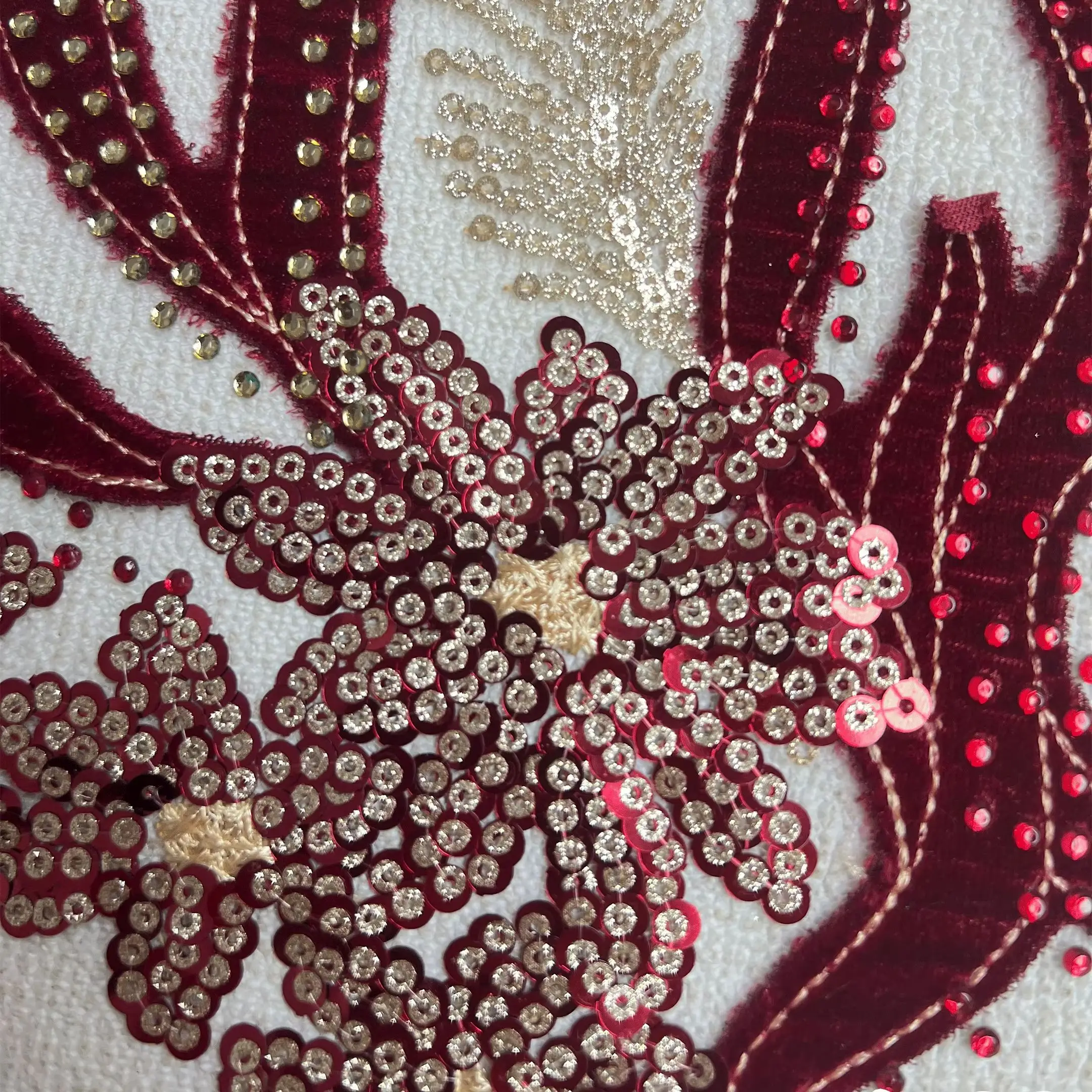 Velvet Lace Fabric Rhinestones Sequins Raised Velvet Work Magnolia Floral Motif 3D Style High Quality Wedding Gowns Home Decor