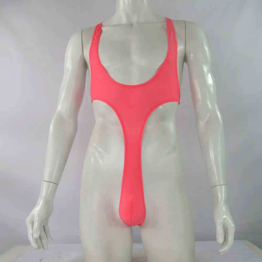 Mens G4272 bodysuit Thong Leotard High Cut Racer Back Nylon spandex soft thin jersey semi c-thru