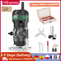 800W 6 Speed Electric Router Wood Electric Trimmer Engraving Slotting Trimming Carving Machine Kit With 6.35 Milling Cutter