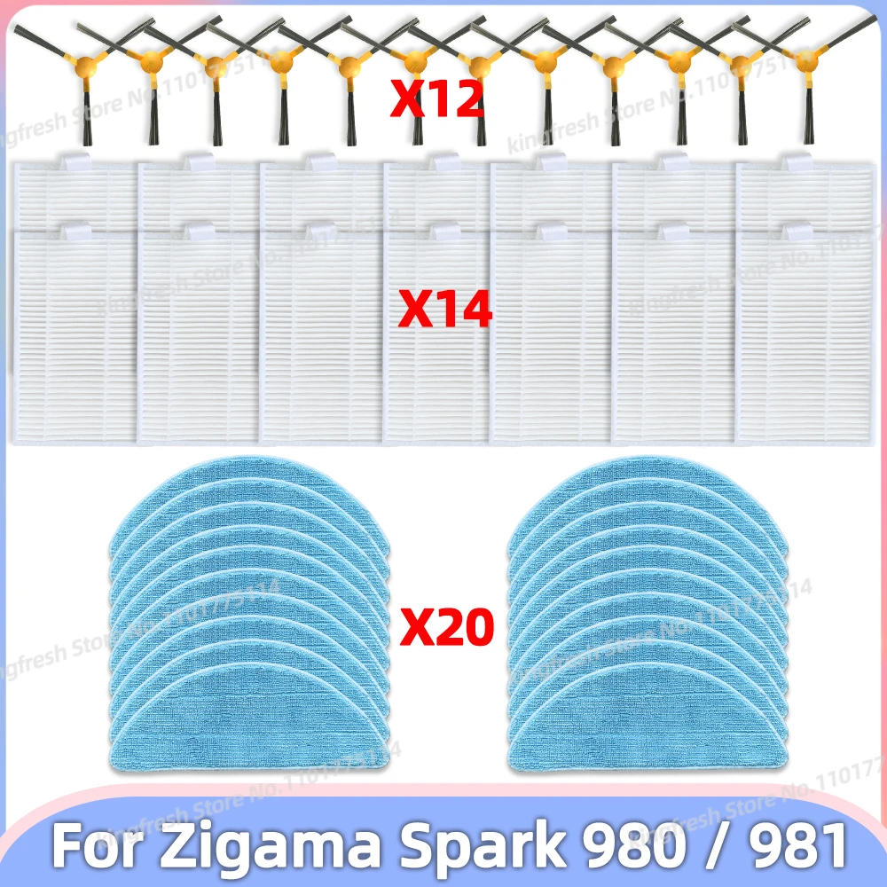 Compatible For Zigma Spark 980 / 981 Vacuum Cleaner Replacement Parts Accessories Side Brush Primary Hepa Filter Mop Cloth