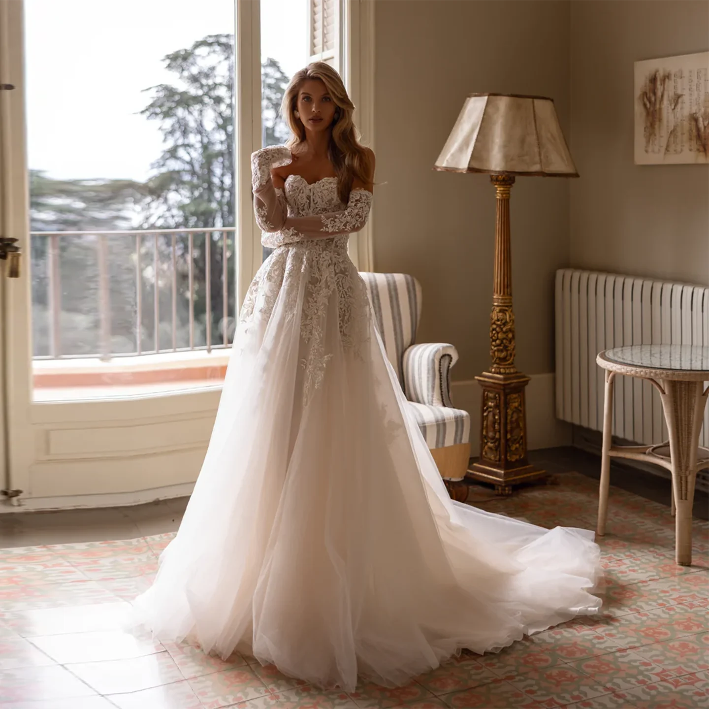 

Sharon Said High Quality Elegant Sweetheart Off White Wedding Dress 2025 A-Line Tulle Princess Bride Gowns SW421 Customized