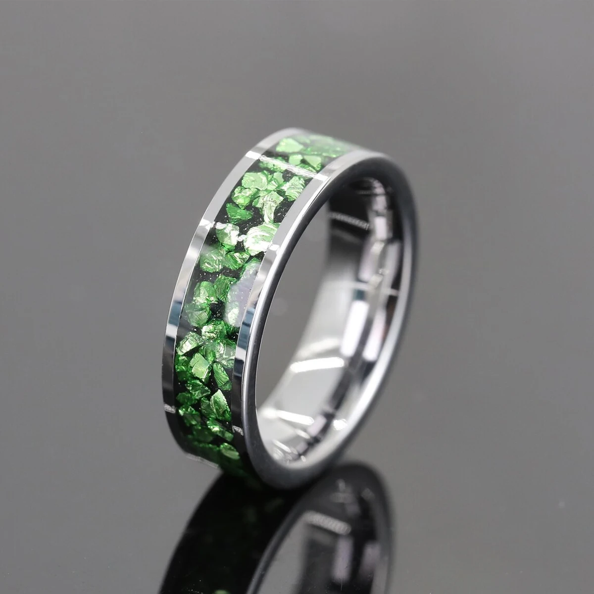 6MM Grüner Kristall-Wolframring für Herren, Anillos Bague Homme, Verlobungsring, Modeschmuck, Eheringe, Verlobungsringe – Detail 6
