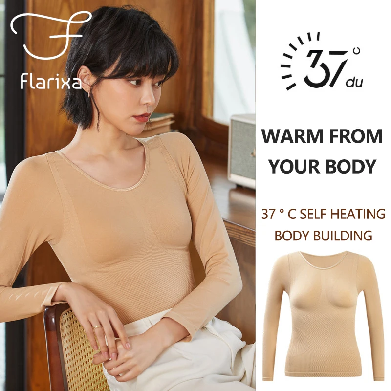 Flarixa-Body Shaper sem costura para mulheres, roupa interior térmica, calças justas quentes, lingerie de inverno, temperatura constante de 37 °