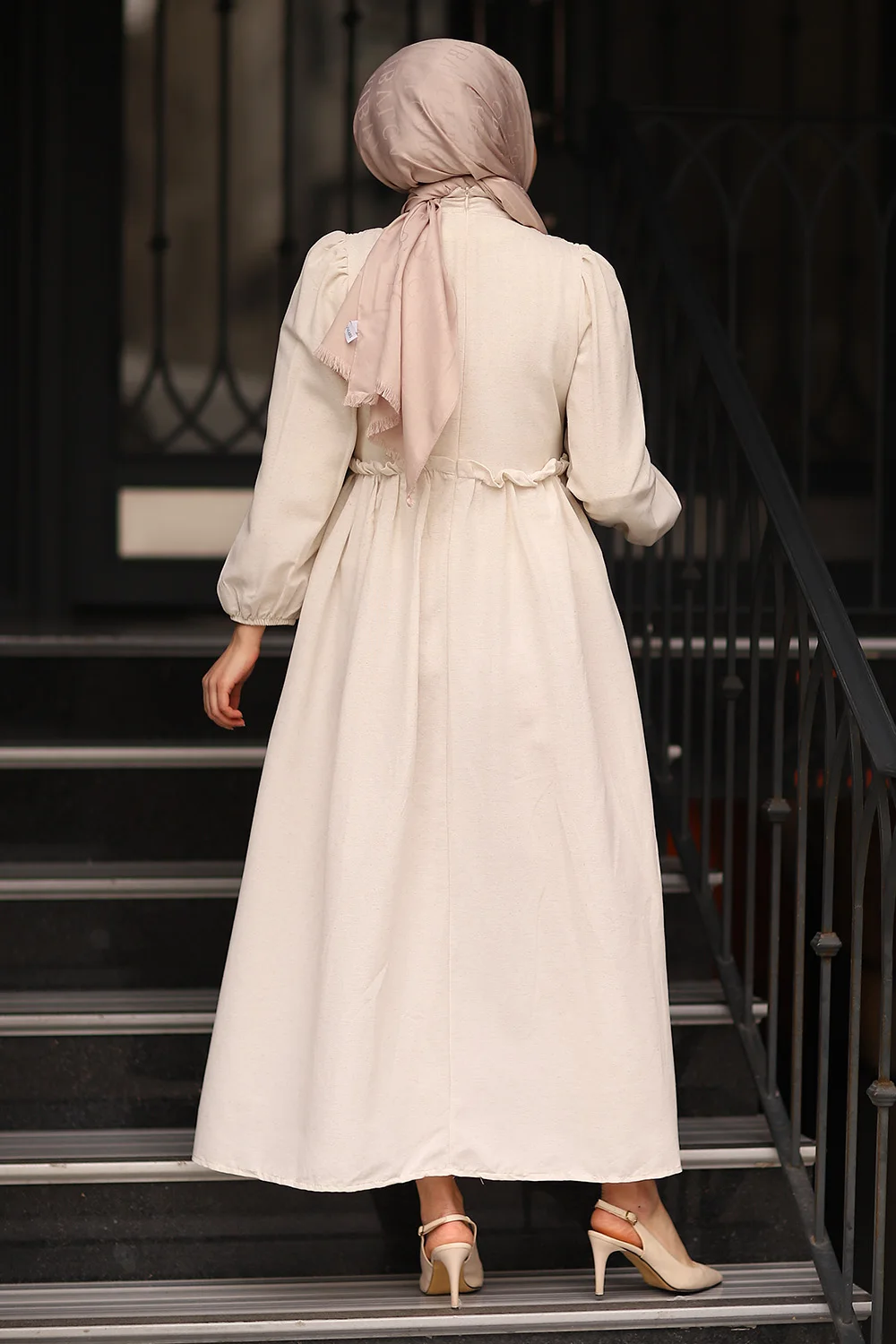 lace linen dress summer fashion turkish made muslim clothing stone color 20220037