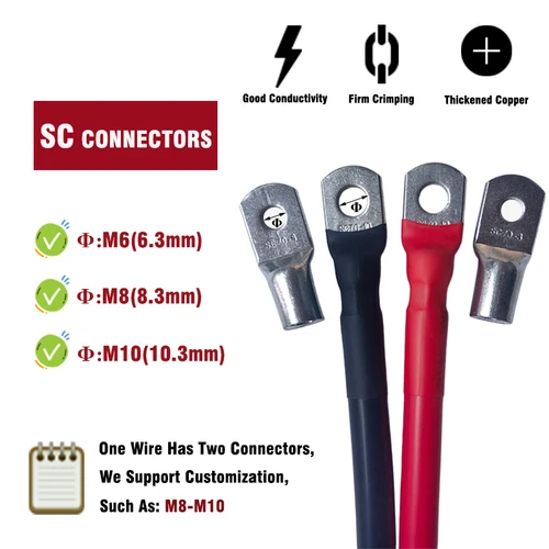 Imagen 2 del producto Cable de batería de 0AWG, 50mm2, 20-200CM, Terminal de silicona suave y cobre estañado para inversor Solar de coche de alto rendimiento