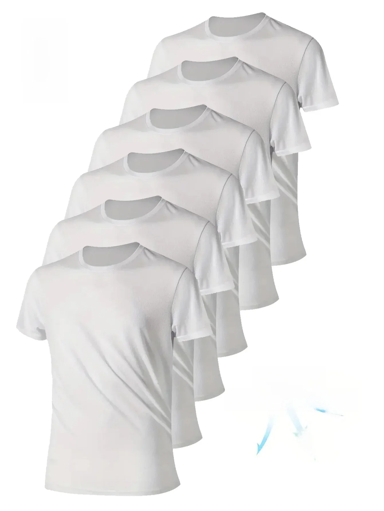 T-shirt z okrągłym dekoltem 6-częściowy biały, ultralekki męski szybkoschnący, oddychający, pochłaniający pot koszula odpowiednia do ćwiczeń na siłowni i Ru — zdjęcie 2