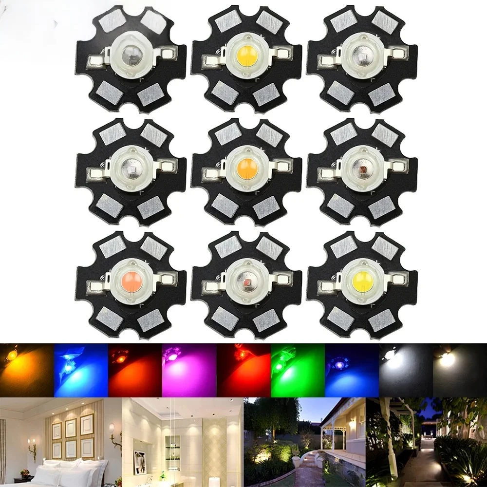 10X 20mm 3V 1W 3W High Power Chip Light Bead White Red Blue Green Led Beads Emitter LED Bulb Diodes Lamp with Star Min Heatsink — zdjęcie 2
