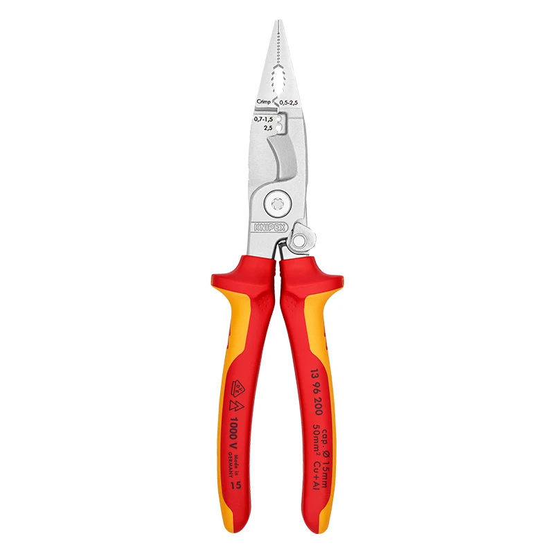 KNIPEX Insulated Cutting Pliers for Electrical Installation VDE-tested with Opening Spring Crimping Stripping Plier No.1396200