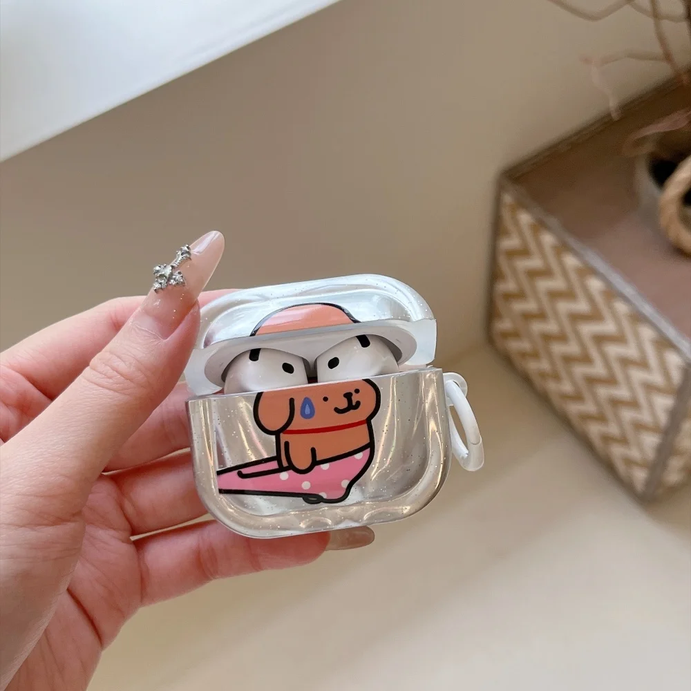 Korea Ins Cute Cartoon Puppy IMD Laser Headphone Case for Apple Airpods 5, 4, 3 Pro2 Pro3 Couple Earphone Anti-fall Cases Kawaii