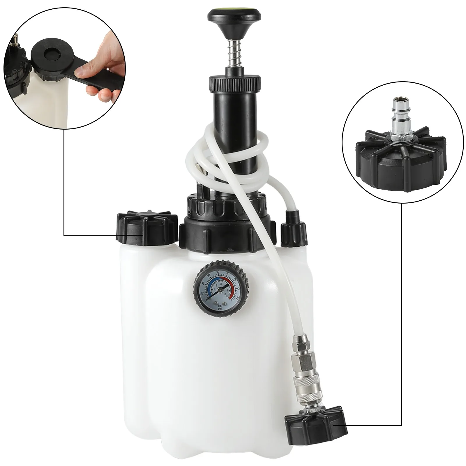 3L Manueller Bremsflüssigkeits-Entlüfter & Kupplungsöl-Wechselkit Professioneller Drucktester mit Doppelskala-Manometer für Ein-Personen-Bedienung – Detail 3