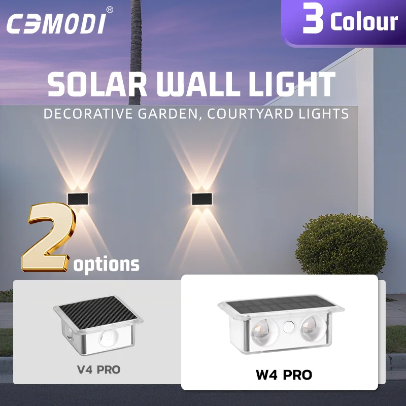 

Solar Wall Light Outdoor Waterproof IP65, Solar Powered Garden Lamp, 3 Color Changing Wall Washer Light, Auto On/Off